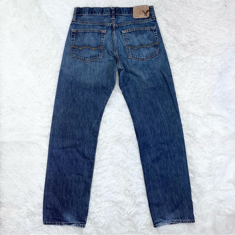 AMERICAN EAGLE Men’s Relaxed Straight Dark Wash Blue Denim Jeans 30 - Picture 4 of 9